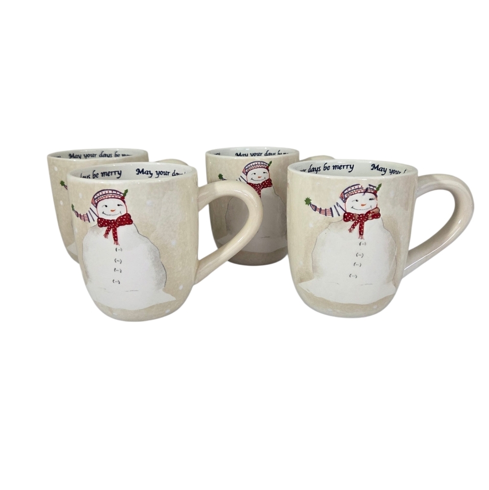 Oneida Snowmates Large Coffee Mugs Set Of 4 Snowman Christmas 4 ¼” Cream